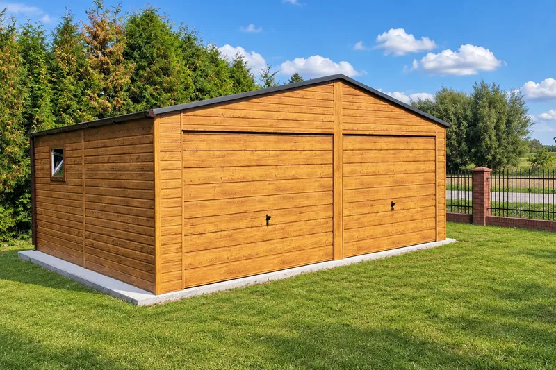 Garaż blaszany 7 × 6 m z dwiema bramami